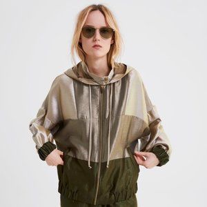 Zara Golden Satin Color Block Hoodie Jacket M